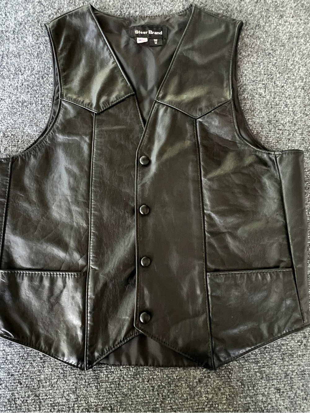 Sleek Black Leather Snap-Front Vest by Steer Brand Made in USA